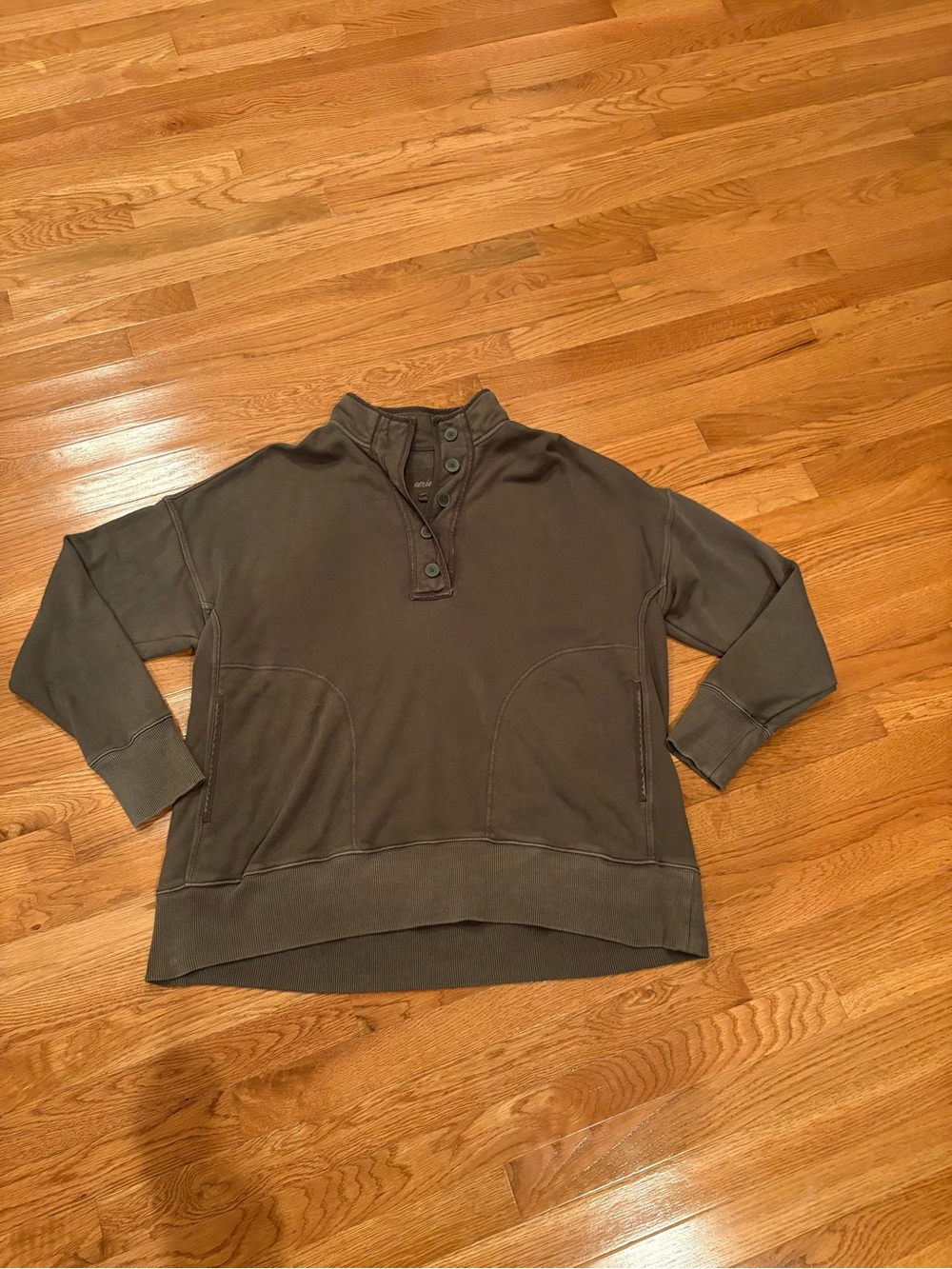 Women’s Washed Olive Green Button-Neck Pullover Sweater